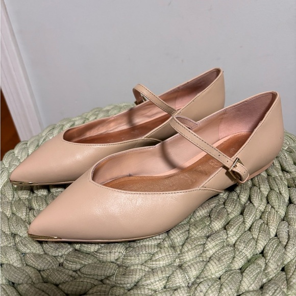 Ted Baker Huji Nude Leather Point Toe Mary Jane Flats - Picture 1 of 12